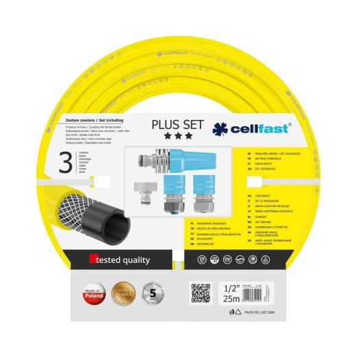 Набір для поливу Cellfast PLUS в комплекті шланг 1/2' 25м 3 шари -10…+50°C зрошувач комплект для підключення