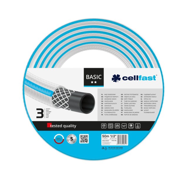 Шланг садовий Cellfast BASIC, 1/2', 50м, 3 шари, до 25 Бар, -20…+60°C