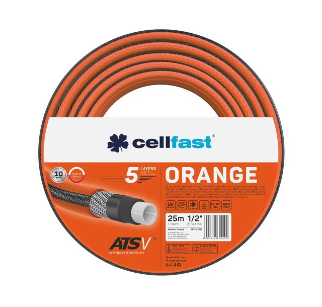 Шланг садовий Cellfast ORANGE, 1/2', 25 м, 5 шарів, до 24 Бар, -10…50°C