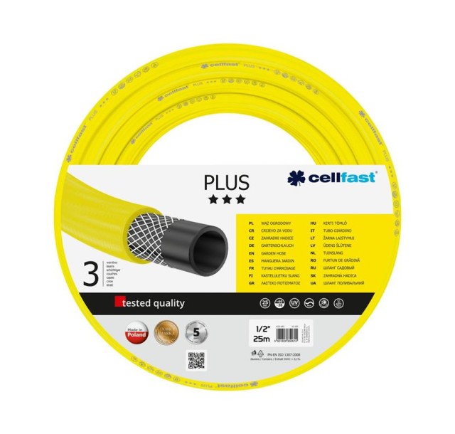 Шланг садовий Cellfast PLUS, 1/2', 25м, 3 шари, до 25 Бар, -20…+60°C