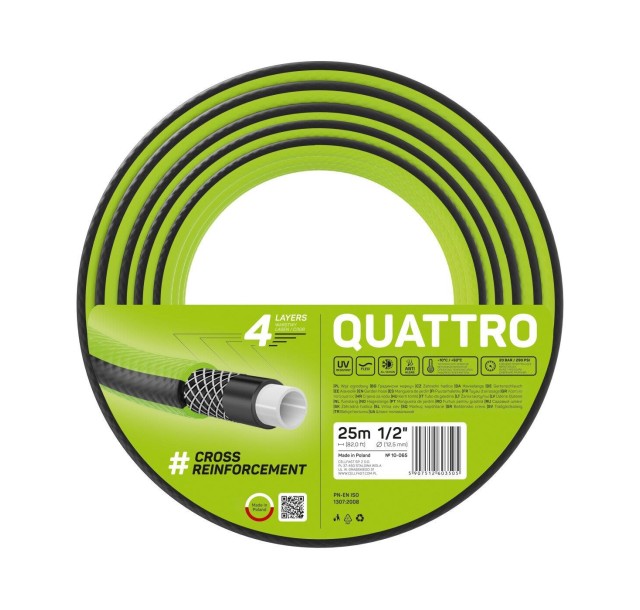 Шланг садовий Cellfast QUATTRO, 1/2', 25м, 4 шари, до 20 Бар, -10…+50°C