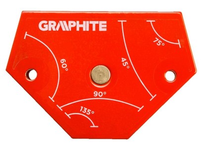 Кутник зварювальний GRAPHITE 56H904, магнітний, 64x95x14мм, максимальна вантажопідйомність 11.4кг, кут 45,60,75,90,135°