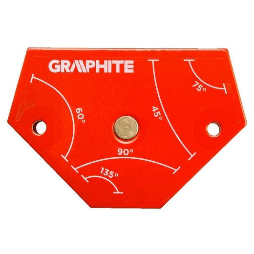 Кутник зварювальний GRAPHITE 56H904, магнітний, 64x95x14мм, максимальна вантажопідйомність 11.4кг, кут 45,60,75,90,135°