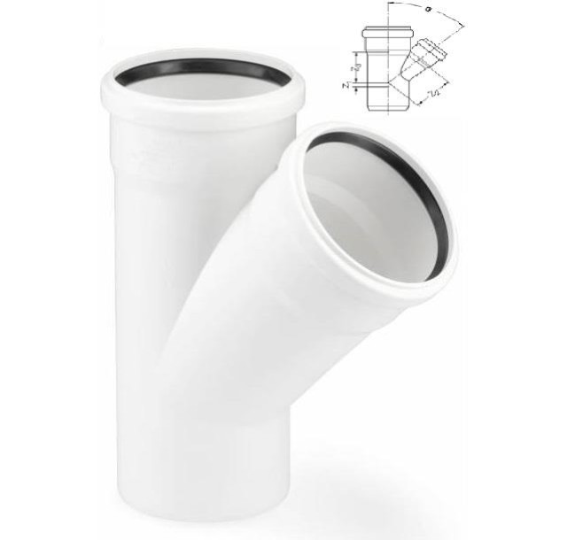 Трійник каналізаційний Rehau Raupiano Plus, 110-90мм, 45°, поліпропілен, білий
