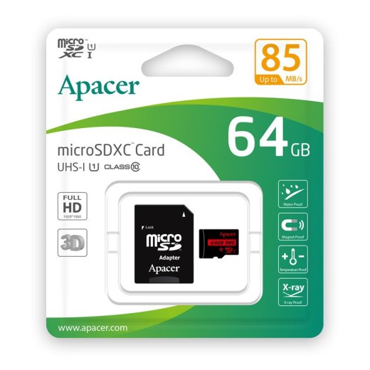 Карта пам'яті Apacer microSD  64GB C10 UHS-I R85MB/s + SD