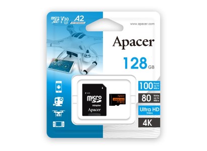 Карта пам'яті Apacer microSD 128GB C10 UHS-I U3 A2 R100/W80MB/s + SD