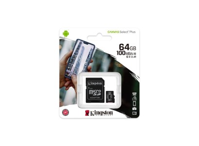 Карта пам'яті Kingston microSD   64GB C10 UHS-I R100MB/s + SD