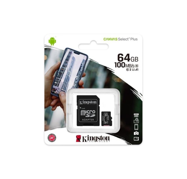 Карта пам'яті Kingston microSD   64GB C10 UHS-I R100MB/s + SD