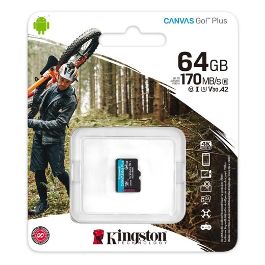 Карта пам'яті Kingston microSD   64GB C10 UHS-I U3 A2 R170/W70MB/s