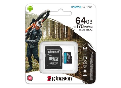 Карта пам'яті Kingston microSD   64GB C10 UHS-I U3 A2 R170/W70MB/s + SD