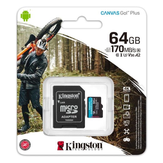 Карта пам'яті Kingston microSD   64GB C10 UHS-I U3 A2 R170/W70MB/s + SD