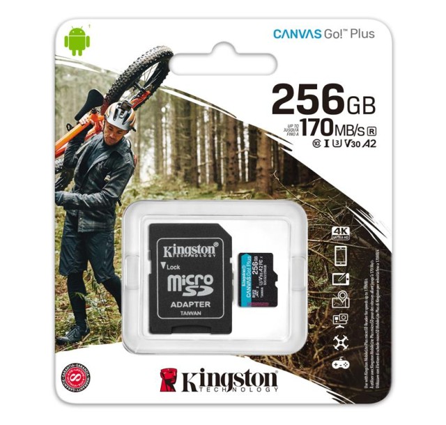 Карта пам'яті Kingston microSD  256GB C10 UHS-I U3 A2 R170/W90MB/s + SD