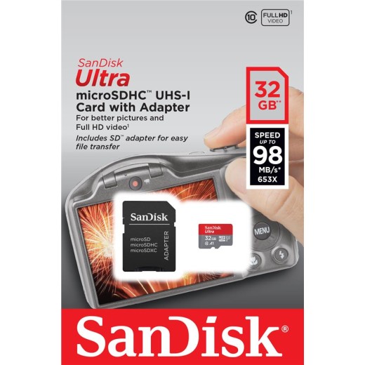 Карта пам'яті SanDisk microSD   32GB C10 UHS-I R100MB/s Ultra + SD