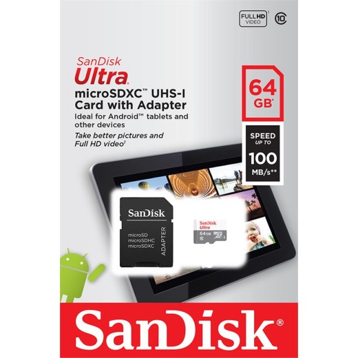 Карта пам'яті SanDisk microSD   64GB C10 UHS-I R100MB/s Ultra + SD