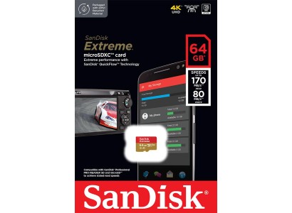 Карта пам'яті SanDisk microSD   64GB C10 UHS-I U3 R170/W80MB/s Extreme V30