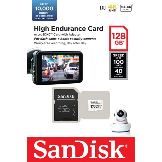 Карта пам'яті SanDisk microSD  128GB C10 UHS-I U3 V30 R100/W40MB/s High Endurance