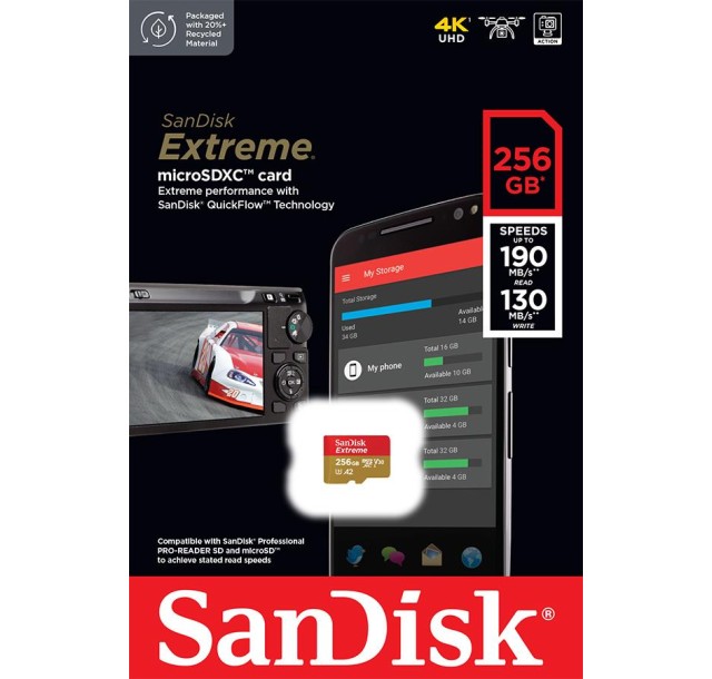 Карта пам'яті SanDisk microSD  256GB C10 UHS-I U3 R190/W130MB/s Extreme V30