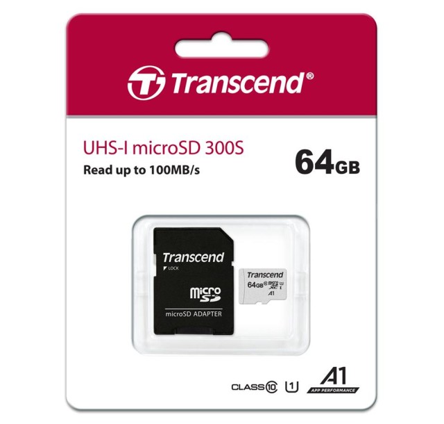 Карта пам'яті Transcend microSD  64GB C10 UHS-I R100/W20MB/s + SD