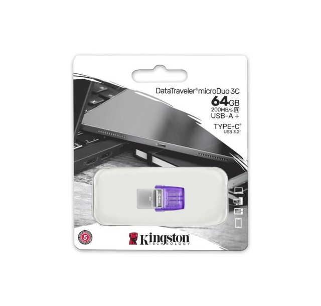 Накопичувач Kingston   64GB USB 3.2 Type-A + Type-C DT microDuo 3C R200MB/s