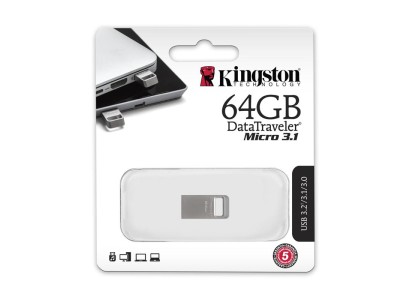 Накопичувач Kingston   64GB USB 3.2 Type-A Gen1 DT Micro R200MB/s Metal