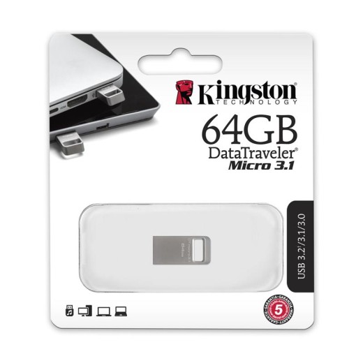 Накопичувач Kingston   64GB USB 3.2 Type-A Gen1 DT Micro R200MB/s Metal