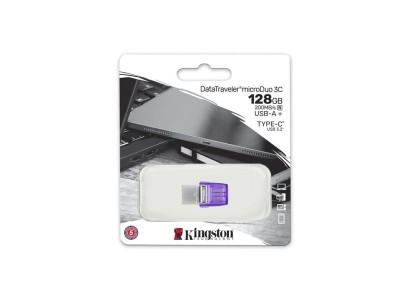 Накопичувач Kingston  128GB USB 3.2 Type-A Gen1 + Type-C DT microDuo 3C R200MB/s