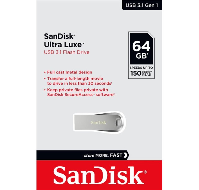 Накопичувач SanDisk   64GB USB 3.1 Type-A Ultra Luxe Срібний