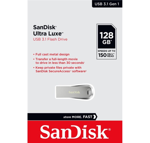 Накопичувач SanDisk  128GB USB 3.1 Type-A Ultra Luxe Срібний