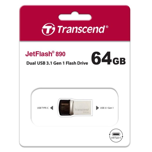 Накопичувач Transcend  64GB USB 3.1 Type-A + Type-C 890 R90/W30MB/s