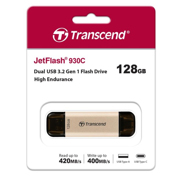 Накопичувач Transcend 128GB USB 3.2 Type-A + Type-C JetFlash 930 R420/W400MB/s Чорний