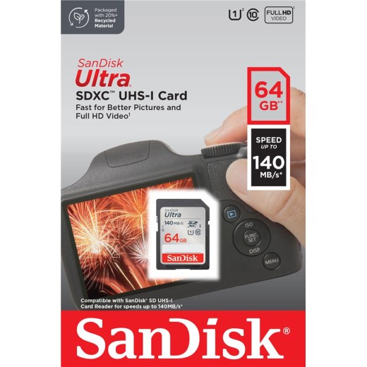 Карта пам'яті SanDisk SD   64GB C10 UHS-I R140MB/s Ultra