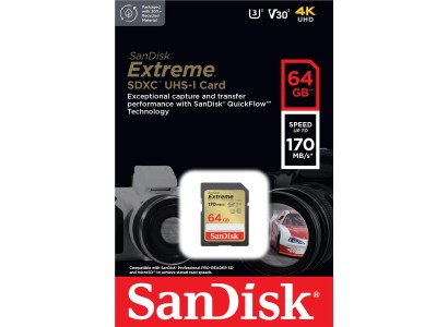 Карта пам'яті SanDisk SD   64GB C10 UHS-I U3 R170/W80MB/s Extreme V30