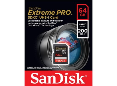 Карта пам'яті SanDisk SD   64GB C10 UHS-I U3 R200/W90MB/s Extreme Pro V30