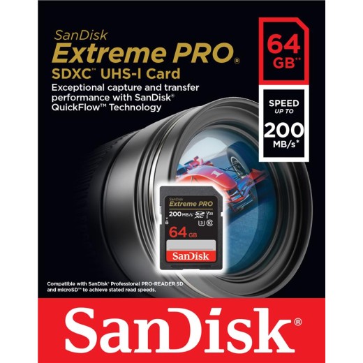 Карта пам'яті SanDisk SD   64GB C10 UHS-I U3 R200/W90MB/s Extreme Pro V30