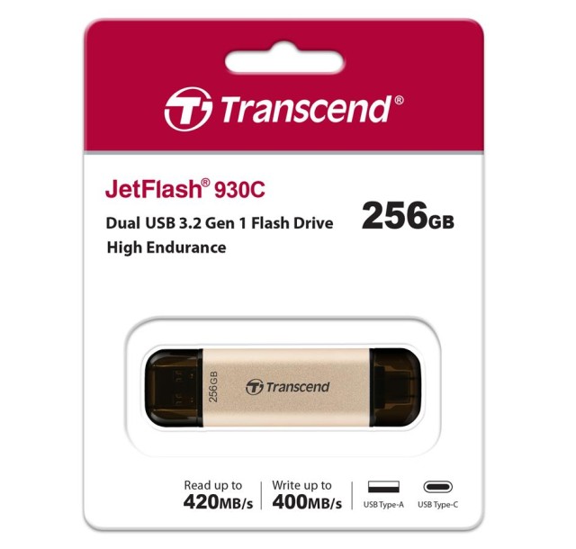 Накопичувач Transcend 256GB USB 3.2 Type-A + Type-C JetFlash 930 R420/W400MB/s Чорний