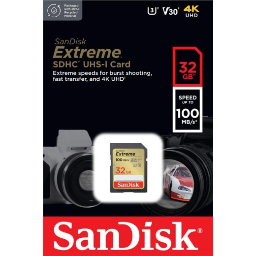 Карта пам'яті SanDisk SD   32GB C10 UHS-I U3 R100/W60MB/s Extreme V30