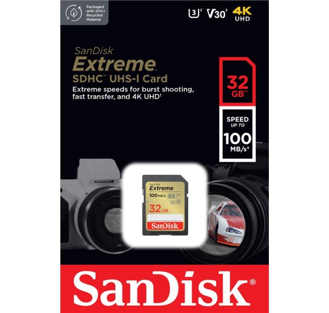 Карта пам'яті SanDisk SD   32GB C10 UHS-I U3 R100/W60MB/s Extreme V30