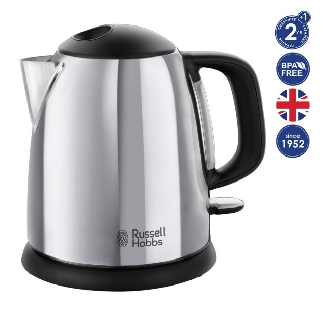 Електрочайник Russell Hobbs Victory 1л, метал, сріблясто-чорний