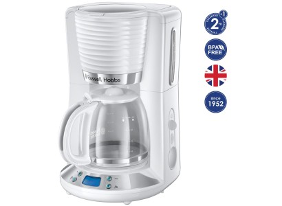 Кавоварка Russell Hobbs крапельна Inspire 1,25л, мелена, 10 чашок, таймер вимкнення, білий