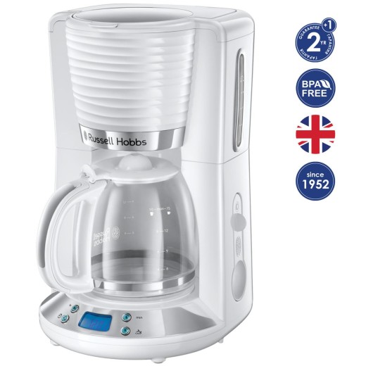 Кавоварка Russell Hobbs крапельна Inspire 1,25л, мелена, 10 чашок, таймер вимкнення, білий