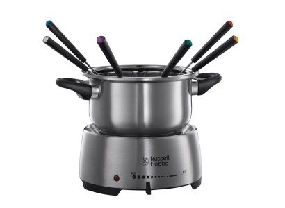 Електричне фондю Russell Hobbs Fiesta, ємність 2л, 1200Вт, 6 виделок в комплекті, нерж. сталь, сірий