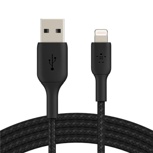 Кабель USB-A > Lightning заряджання/синхронізації Belkin, 1м, плетений, чорний