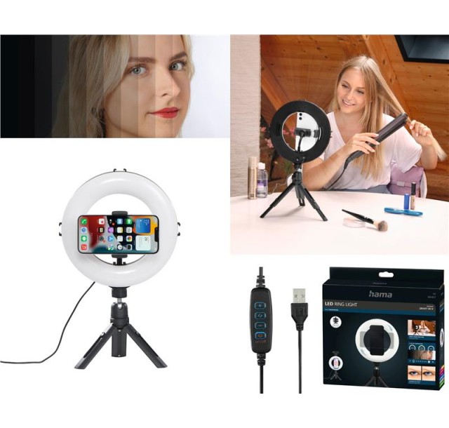 Трипод смартфону Hama Smart-80 V2,  кулястий, 9.5cм, Bluetooth, зі світлодіодним кільцем, чорний