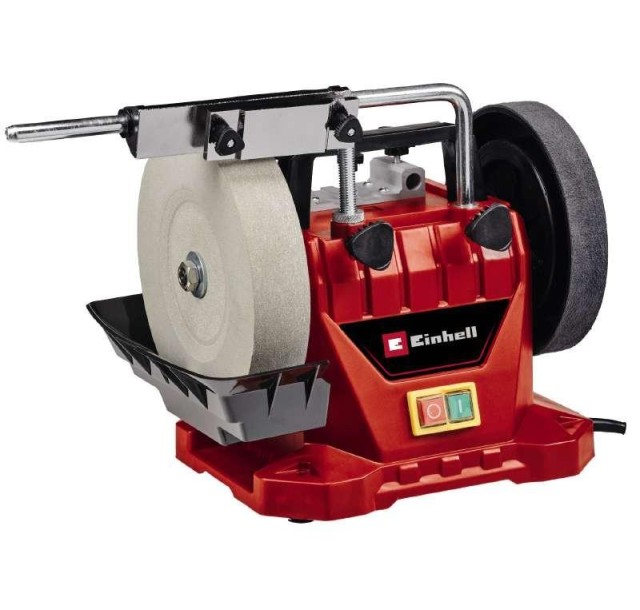Точило Einhell TC-WG 200, 125Вт, диск вологого заточування 200х32мм, шкіряний диск 180х30мм, 110об/хв, 7.33кг