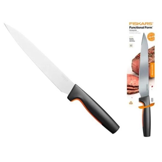 Кухонний ніж для м'яса Fiskars Functional Form, 21см, нержавіюча сталь, пластик, чорний