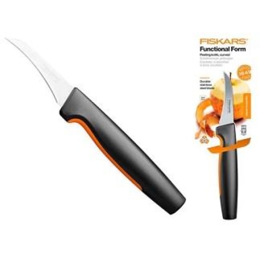 Кухонний ніж для овочів вигнутий Fiskars Functional Form, 6.8см, нержавіюча сталь, пластик, чорний