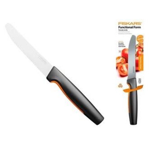 Кухонний ніж для томатів Fiskars Functional Form, 11.3см, нержавіюча сталь, пластик, чорний