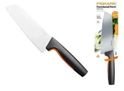 Кухонний ніж поварський Santoku Fiskars Functional Form, 16см, нержавіюча сталь, пластик, чорний