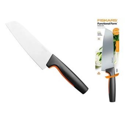 Кухонний ніж поварський Santoku Fiskars Functional Form, 16см, нержавіюча сталь, пластик, чорний