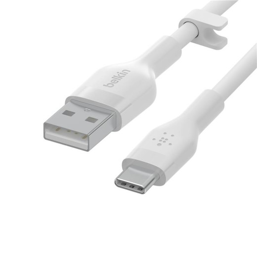 Кабель USB-A > USB-C заряджання/синхронізації Belkin, 2м, 60Вт, Type-C, силіконовий з кліпсою, білий